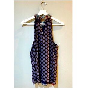 Ramy Brook Printed Luna Sleeveless Tie Neck Top.